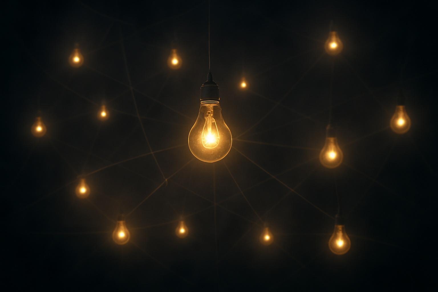 Illustration of lightbulbs connected in a network, representing ideas coming to life