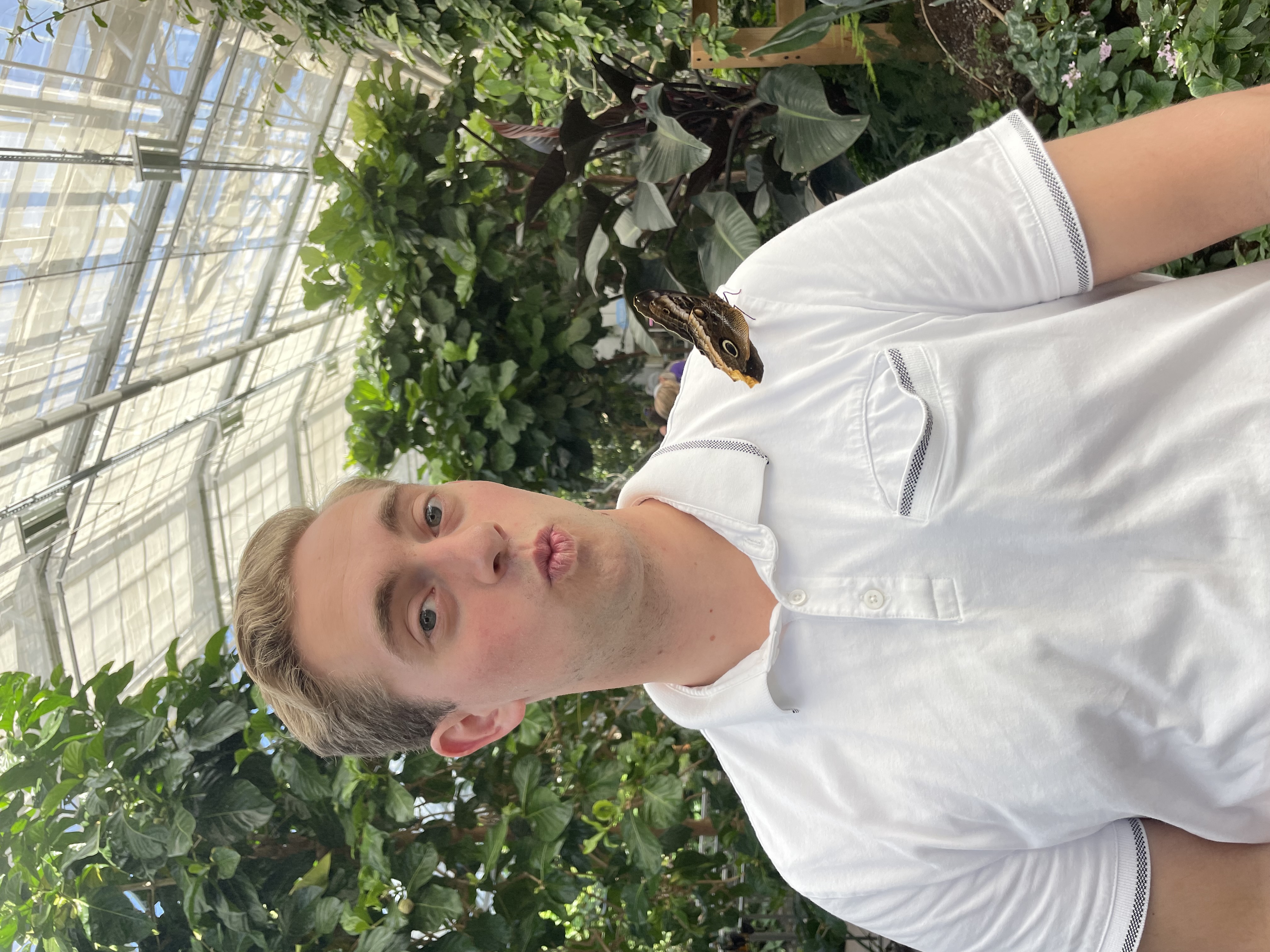 A butterfly landed on Dallin King's shoulder