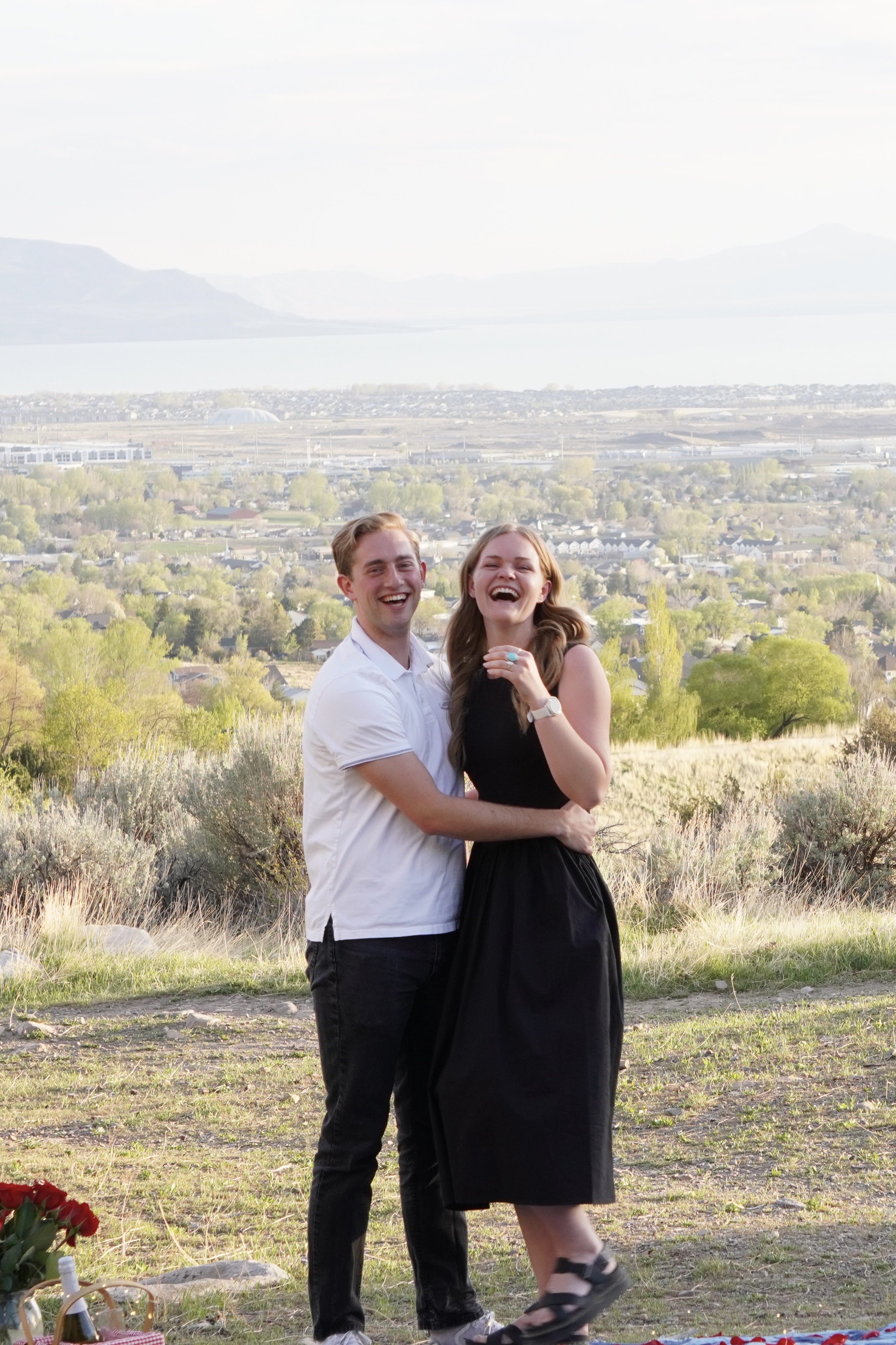 Jordan noticing the camera while taking engagement photos